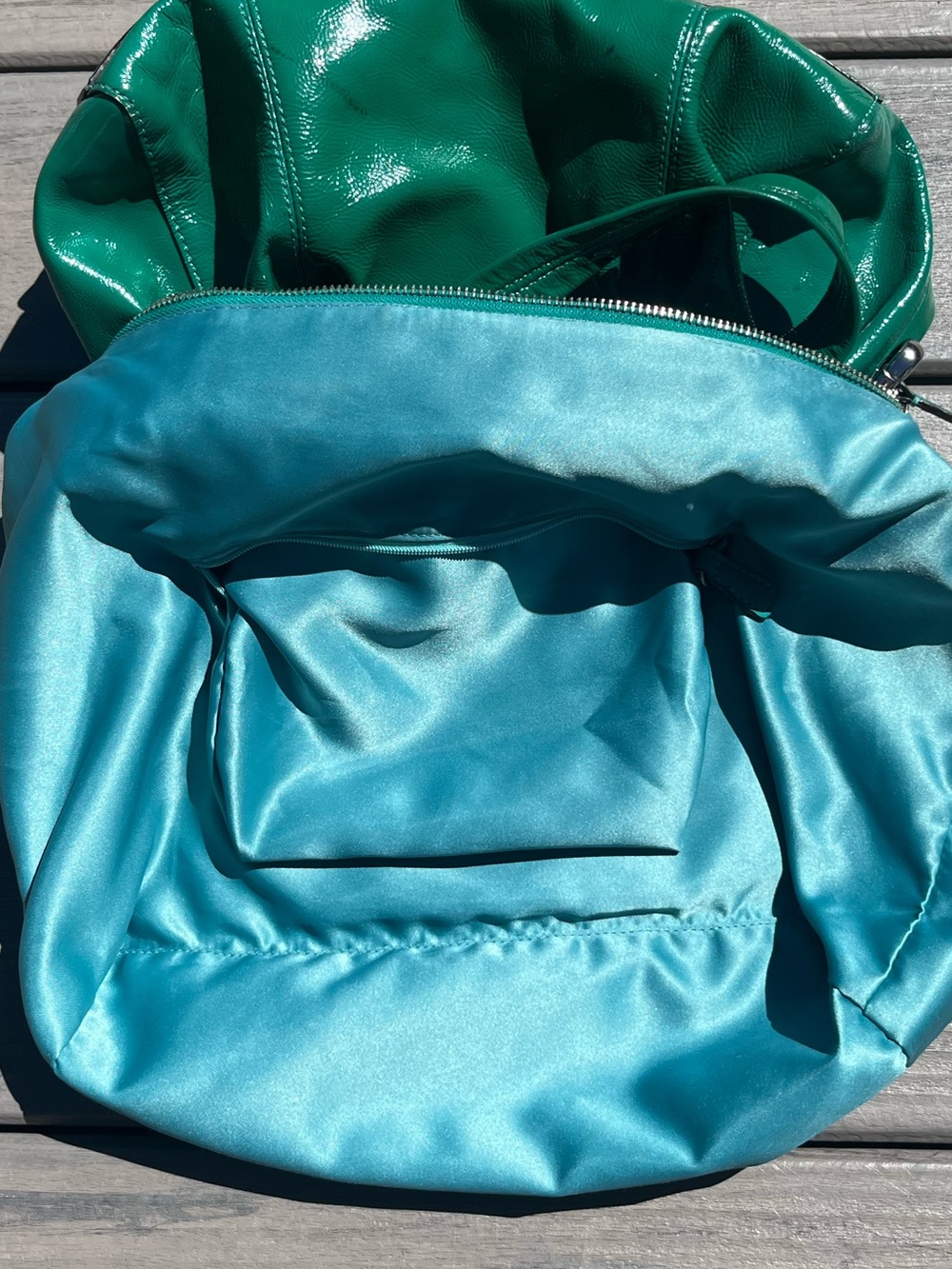 Coach; Emerald Green; Patent Leather; Duel Handle; Medium Satchel; Minimal Wear - Picture 13 of 15